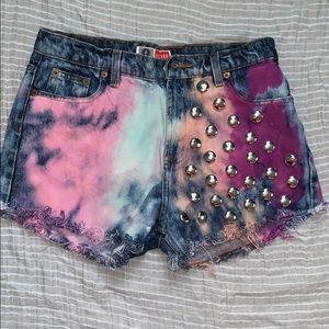 Distressed tie dye high waisted jean shorts sz 9